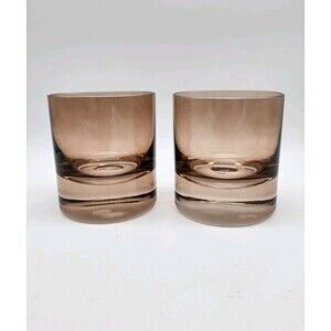 Set Estelle Colored Glass Rocks Whiskey Glass Signed Hand-blown in Poland Amber